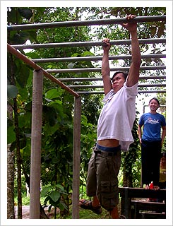 Although a more conventional approach would be to practice on some monkey bars at a park:
