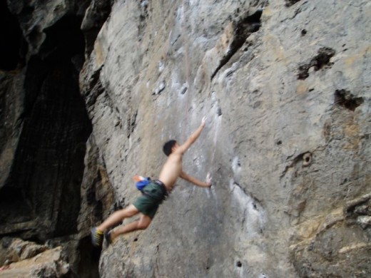 Practice dyno-ing across a chasm - using a rope of course! We're crazy, yes, but not suicidal!