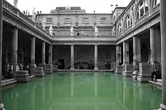 The Roman Baths at Bath in England fed by a thermal Spring.