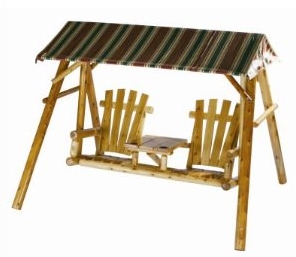 Rustic canopy swing with drink holder and table