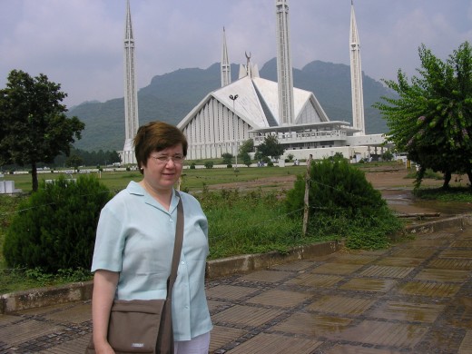 Outside the Faisal Mosque in Islamabad