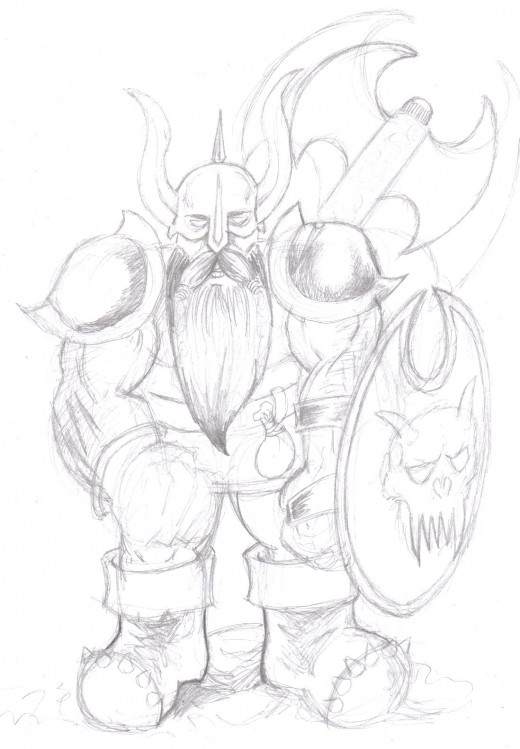 Dwarf Sketch which needs some work finishing it off.    Art Copyright Wayne Tully 2010.