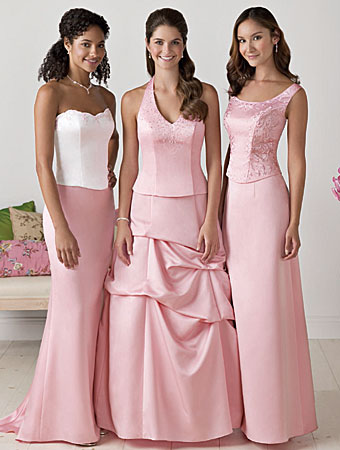 Bridesmaid Dresses/Alfred Angelo Separates Left: Bodice Style 6490 & Skirt MSKT-D Center: Bodice Style 6802 & Skirt MSKT-S Right: Bodice Style 6501 & Skirt MSKT-A Shown in Tea Rose Available in 55 colors  Sizes: 2 to 20, 16W to 28W