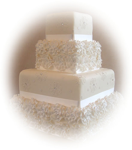 Wedding Cake Ideas: stacked wedding cake with flowers and rhinestones