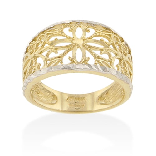 White and yellow gold filigree ring