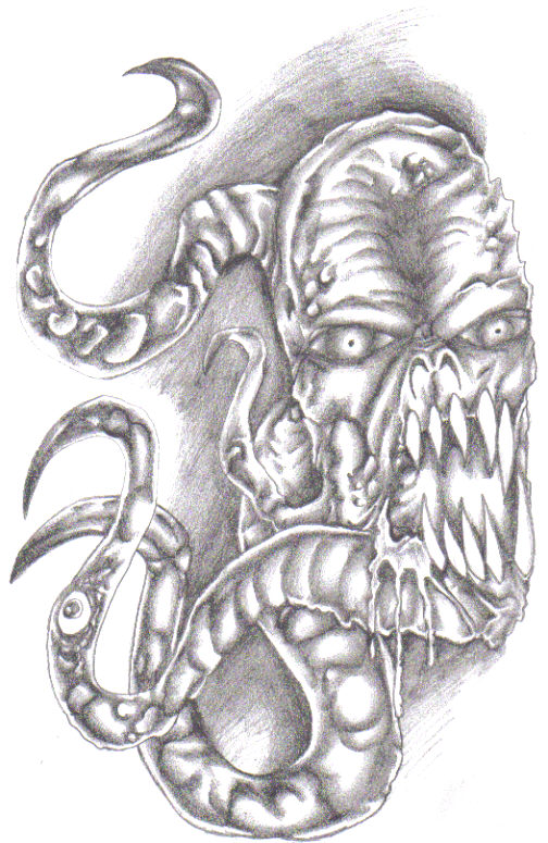 An evil demonic tentacle thing that I shaded in a light to medium pencil. Wayne Tully 2010.