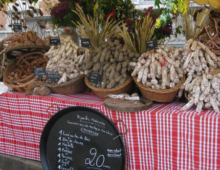 Sausages on market stall