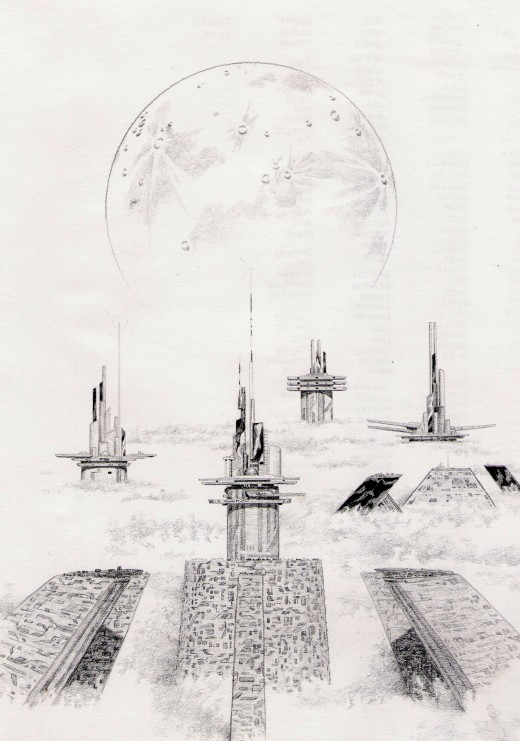 I did my first rendering of a daylight moon in a sci-fi/fantasy drawing many years ago. (I don't remember when.) This is when I first became attached to the mystique.  