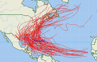 This collection of data concerning hurricanes over many decades, gives us some idea of what to generally expect.