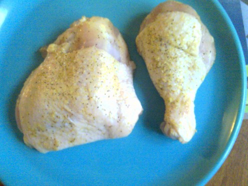  Chicken sprinkled liberally with Adobo all purpose seasoning.