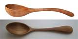 The ladle spoon has a deep bowl and the handle is scooped out.  Sometimes decoration was added.