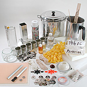 Candle Making Supplies to make some candles.      Image source - http://www.secretsofsuccessfulcandlemaking.com