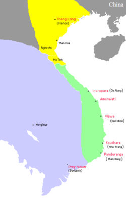 Location of Champa kingdom (color green)