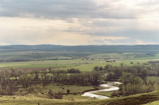 THE LITTLE BIG HORN RIVER AS SHOT FROM LAST STAND HILL