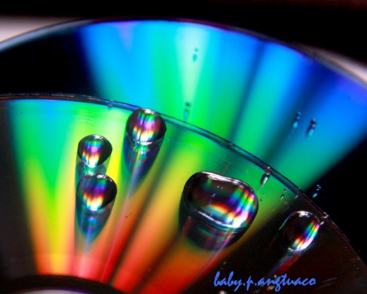 cd with water drops in rainbow colors 