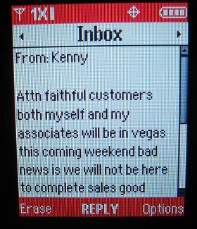 A Drug Enforcement Administration photo shows a cell phone message discussing sales.