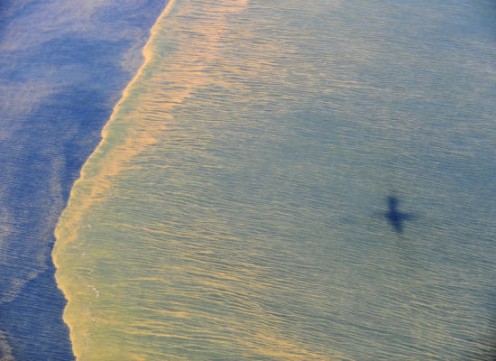 "This May 6 photo released by the U.S. Navy shows the oil from an aerial view." From The Huffington Post.
