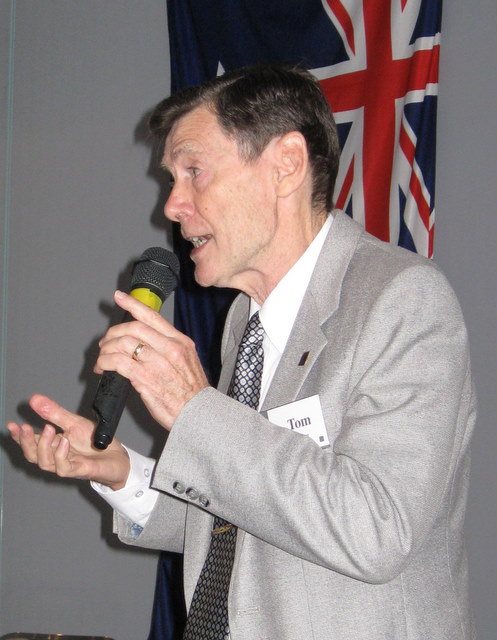 The author presenting a true and tried story to a big Probus audience in early 2010