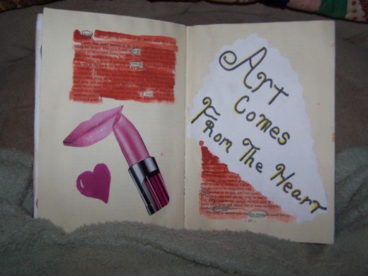 Magazine clippings are a great sourse for any collage work. I happen to love lipstick, and this represents that idea.