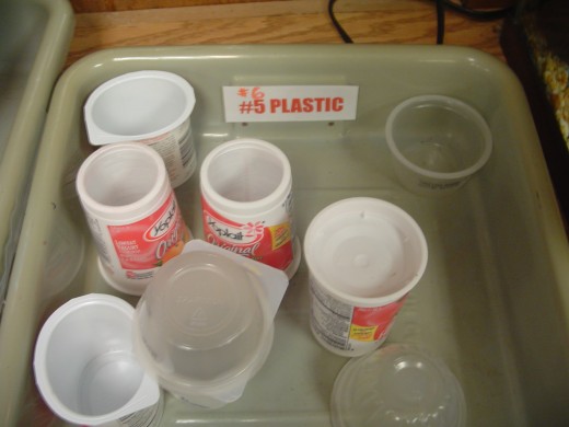 Here, students are shown what plastics #5 and 6 are and are taught how to identify them, so they don't go into the normal recycling container!