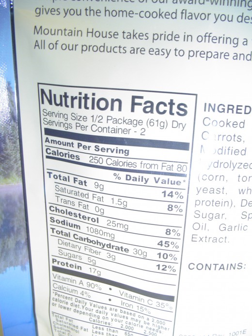 Nutritional label. 250 calories for serving? Something tells me there will be a lot of hungry survivalists out there!