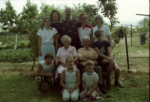 Our mother and father in the centre, on the occasion of their 50th wedding anniversary, 1985. Chris in the middle at the back,