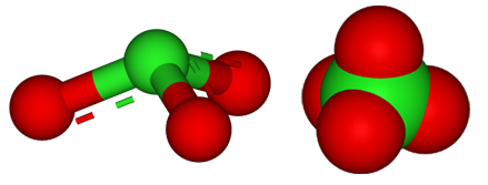 Balls/stick structure & Space-filling model of the perchlorate ion
