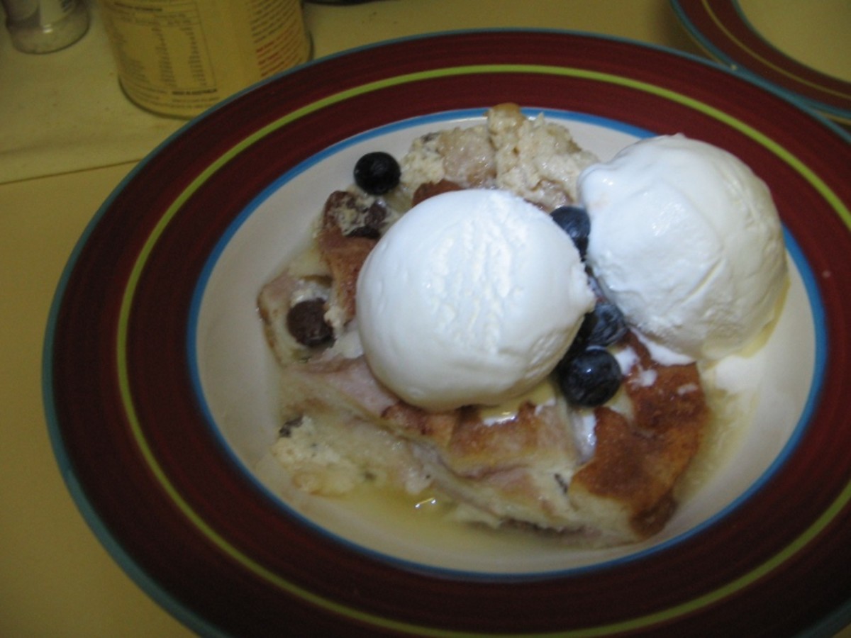 Bread and Jam Pudding served with Ice Cream and Berries is delicious!