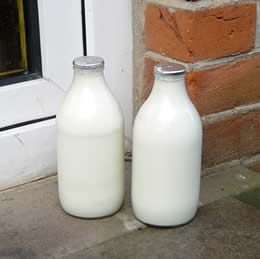 Milk glass bottles.