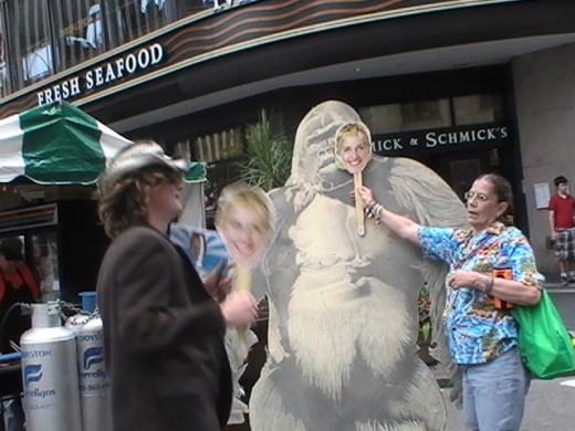 The Human Puppet and a fan on the street tried to get this hairy guy to do "The Ellen," but he was a bit too stiff to dance.
