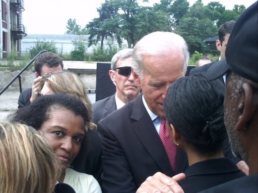 My son was shooting video in the crowd; and the kind lady I handed my camera to couldn't figure out how to snap the picture. Joe Biden, a true gentleman, had just finished delivering his "Recovery Act Update." He stood behind me for a minute or so, w