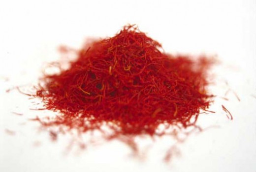 Saffron, the yellow-orange stigmas from a small purple saffron crocus (Crocus sativus), is the world's most expensive spice. That's because each flower provides only three red stigmas, and it takes approximately 14,000 of these tiny threads for each 
