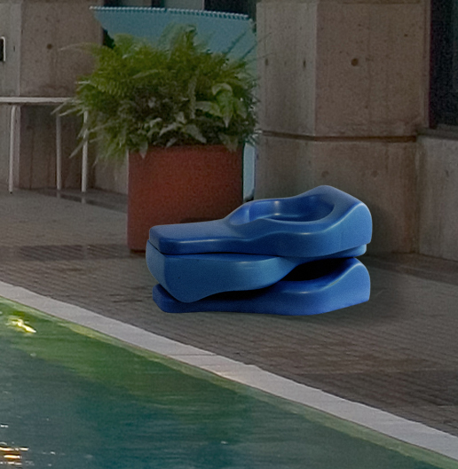 three swim board on the deck of a swimming pool