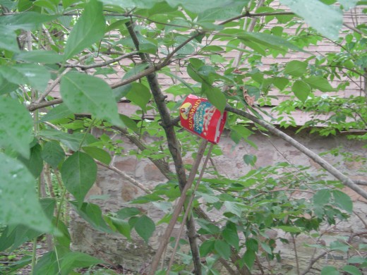A red carton, clearly out of place here