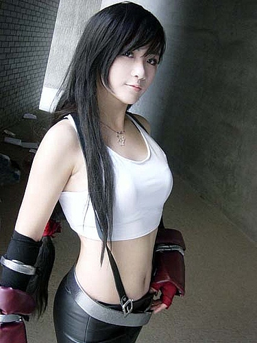Tifa Costume with white shirt and suspenders