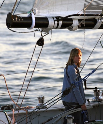 A picture of Abby Sunderland aboard her damaged sail boat