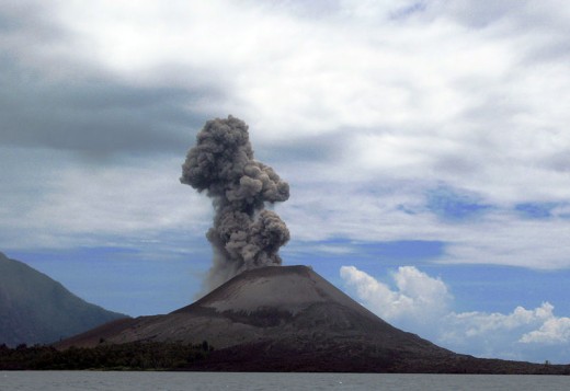 Anak Krakatau in Indonesia. A subduction type volcano