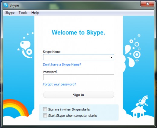 Skype's log on screen