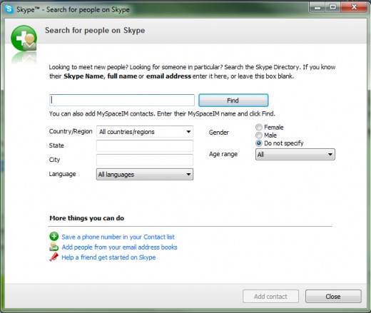 Searching for new friends on Skype