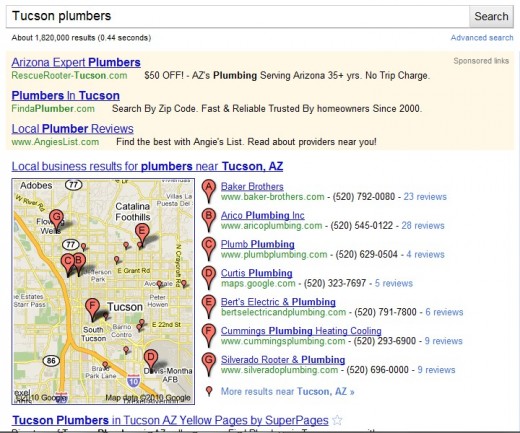 Example of Google Places Listing