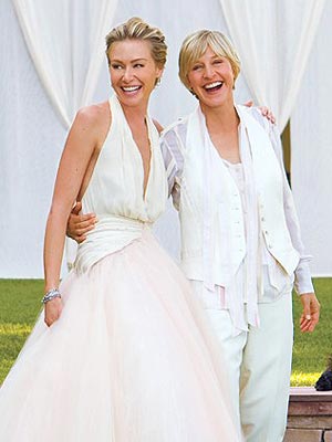 Portia and Ellen on their Wedding day;   Image complements of   http://tengossip.com