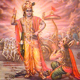 Krishna preaching Bhagvad Gita to Arjuna in the Mahabharata Battle
