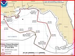 The areas of the Gulf closed to fishing, shrimping or other use.