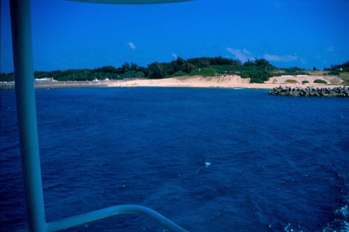 View of Kudaka's one public beach which has excellent snorkeling. 