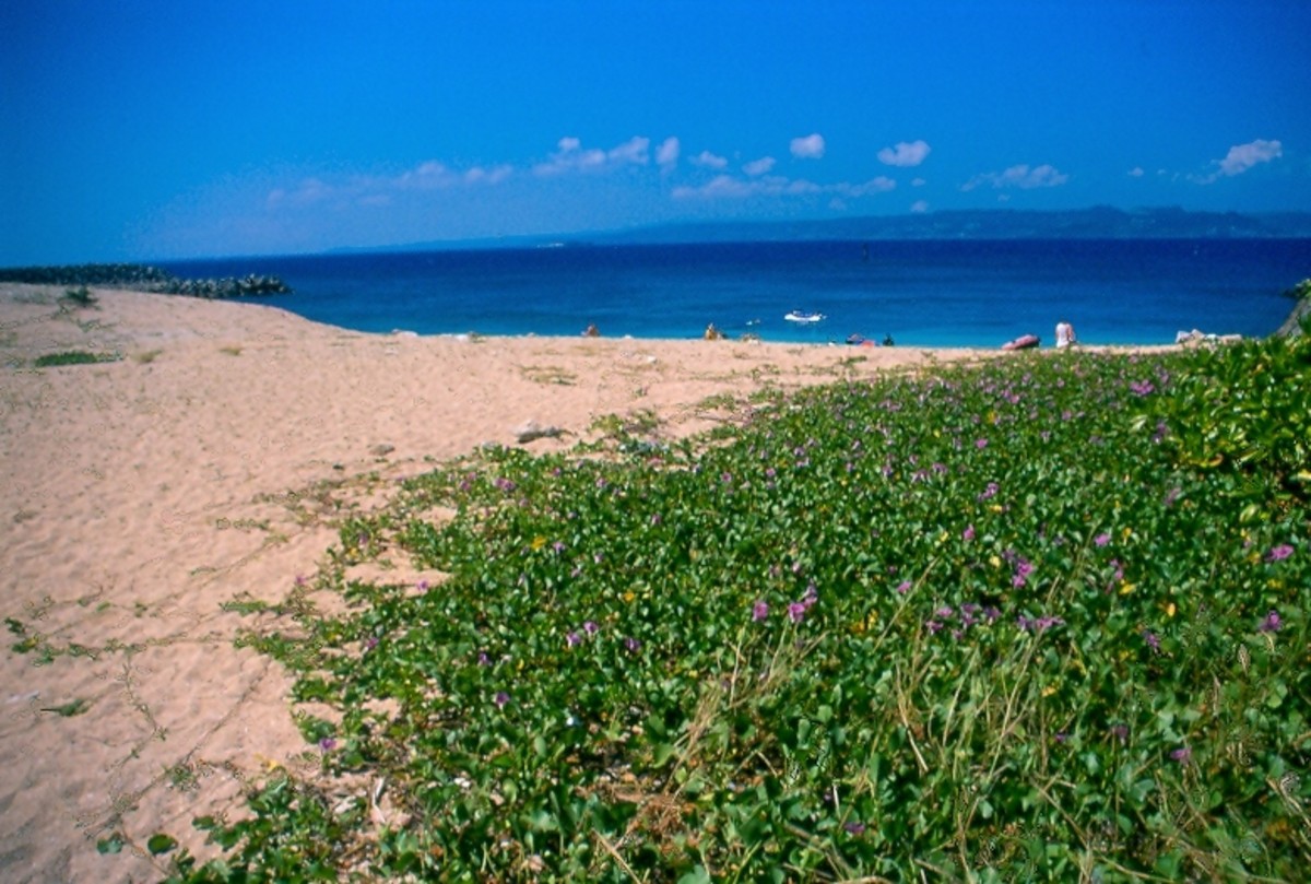 Looking out towards Okinawa island from Kudaka's public beach. 