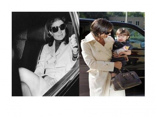 Jackie and Katie - Similar Trench Coats Then and Now