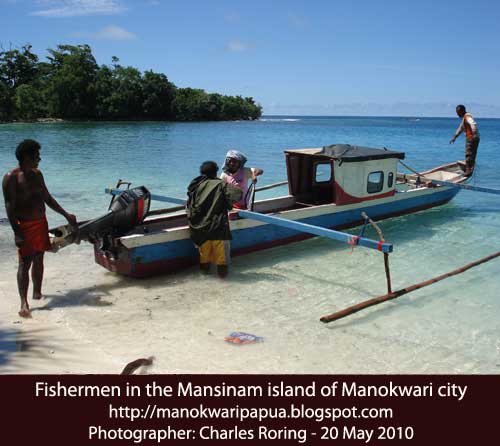 Fishermen in the tropical island of Mansinam of Manokwari city