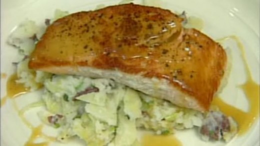 Salmon fish recipe with Irish Potato and Cabbage