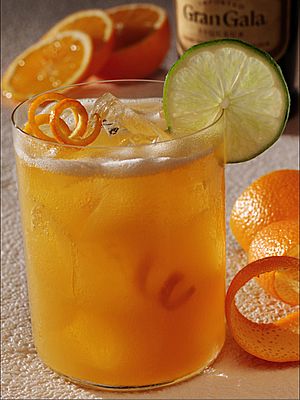 orange juice, lime, triple sec, beer and tequila -- Texas margarita  http://www.thecampussocialite.com/texasm.jpg