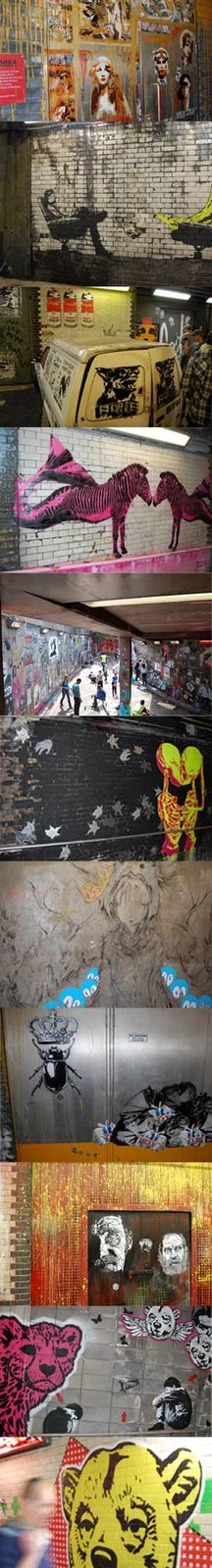 Some of the stencil art on display at the Cans Festival 2008 including work from Banksy, Dolk and Orticannoodles